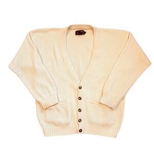 Vintage Eddie Bauer Sweater Mens Large Cream Cardigan Knit Button Front Grandpa